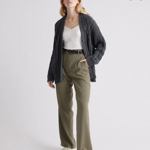 Quince 100% Organic Cotton Oversized Cable Cardigan In Charcoal - Picture 5 of 16